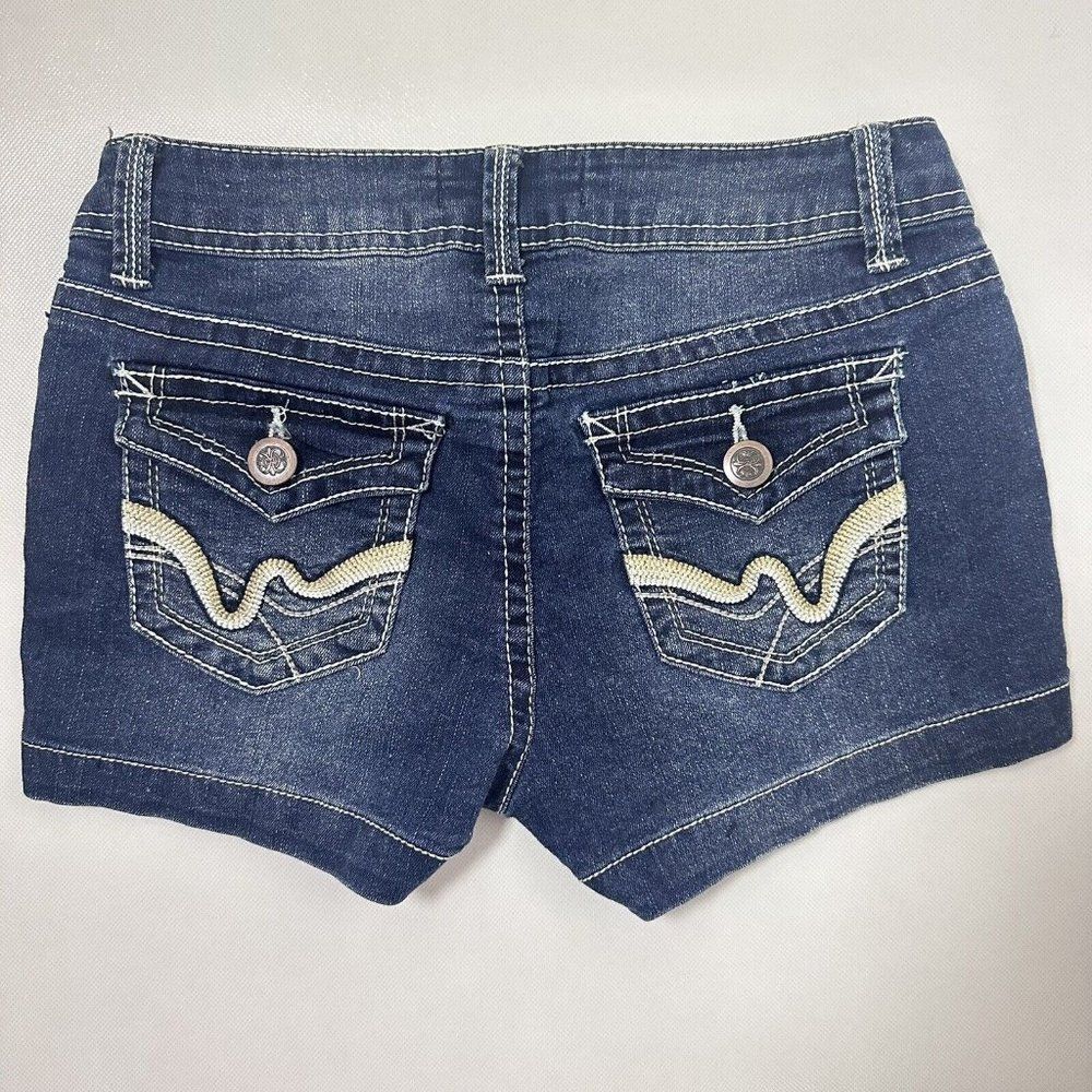 No Boundaries Shorts Juniors 5 Blue Low Rise Thick Stitch Flap Pockets Denim